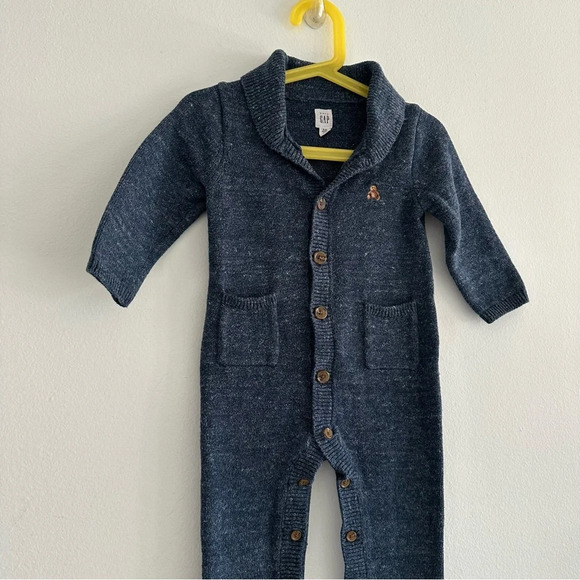 Baby Gap Shawl Collar Knit One Piece 18-24 Knitted Jumpsuit Baby Boy Outfit - Picture 7 of 8
